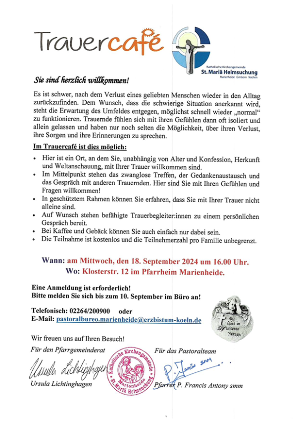 Einladung zum Trauercafe am 18.09.2024